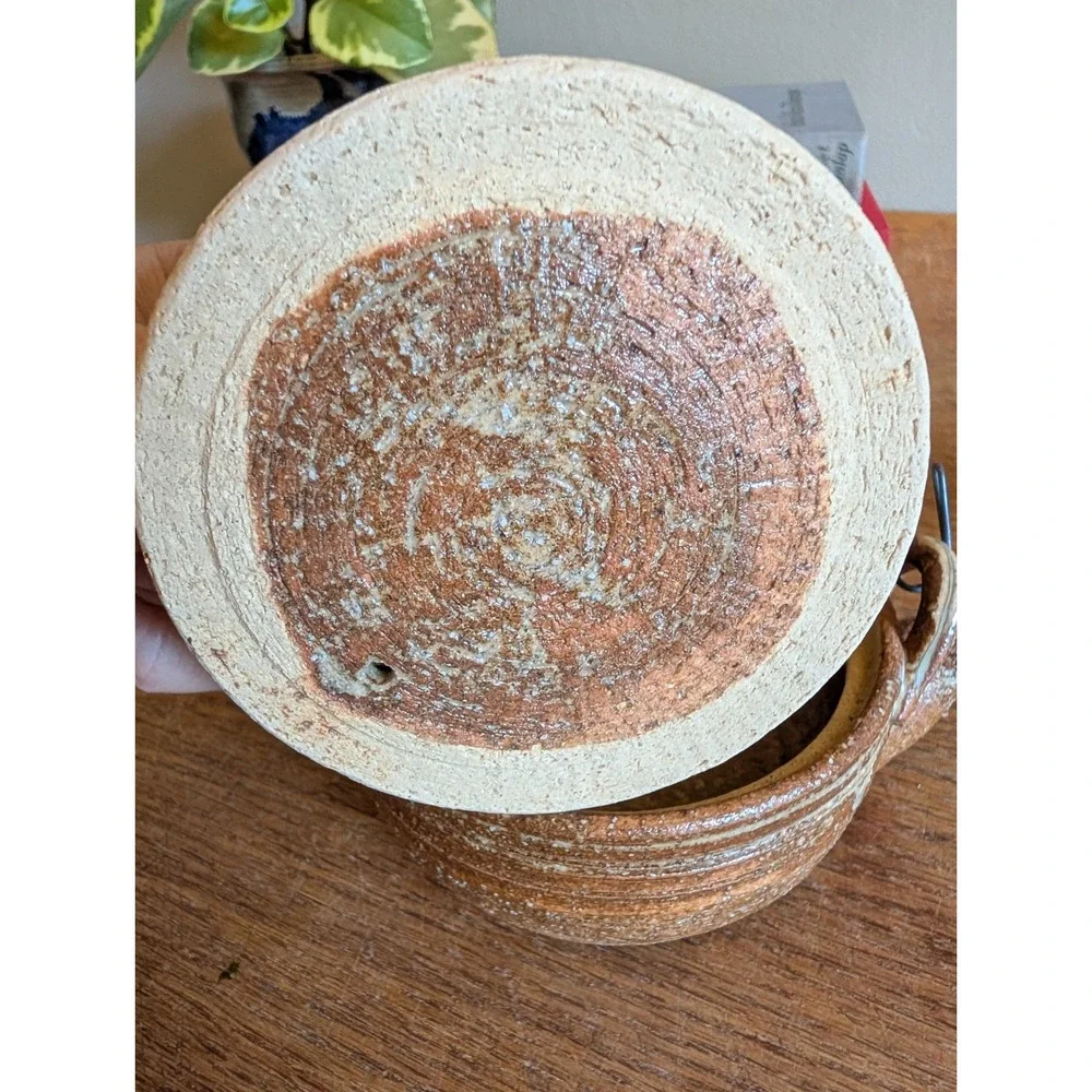 Vintage Japanese Studio Pottery Tea Set Woven Handle Stoneware Brown 5 Piece